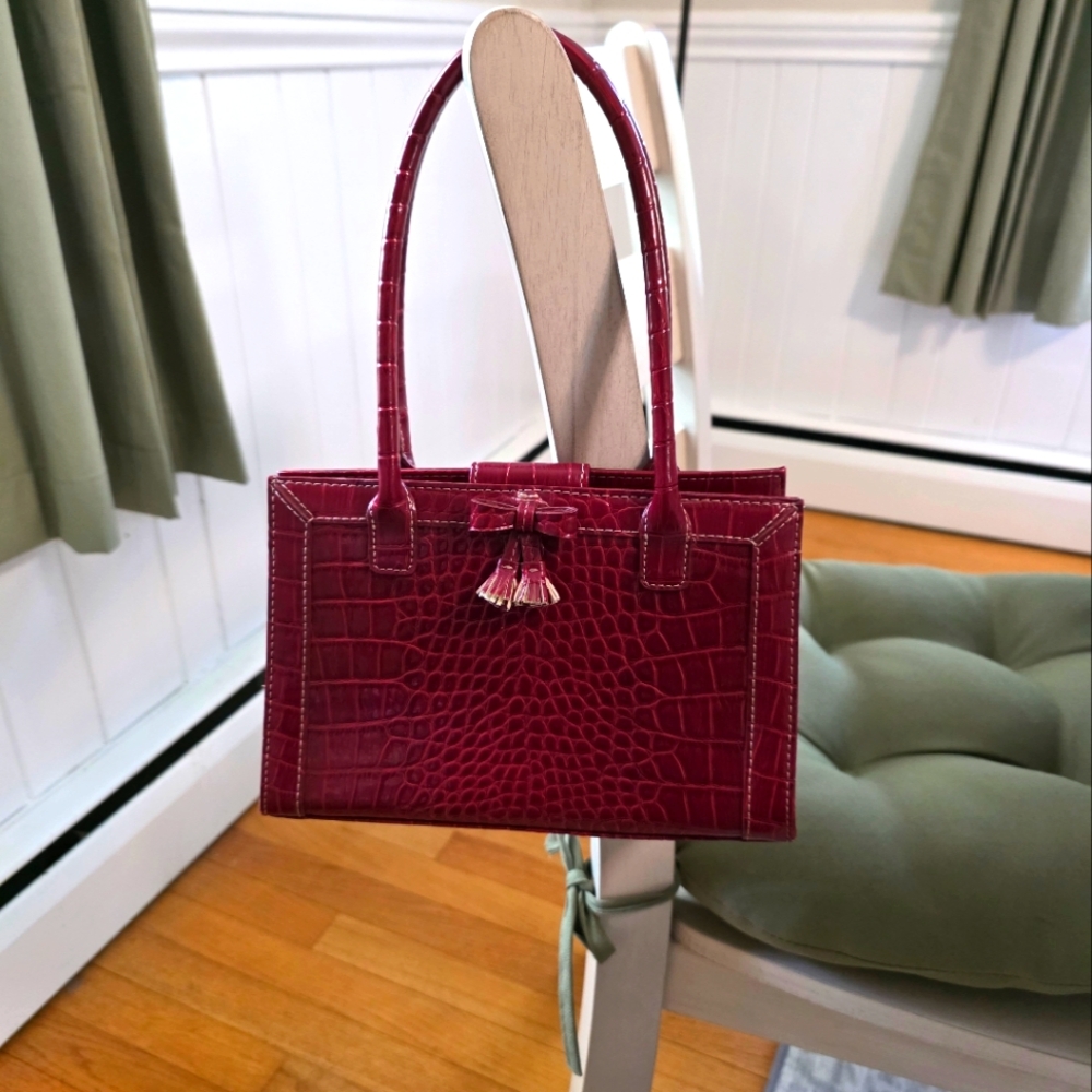 Liz Claiborne Crocodile-Embossed Small Red Handbag